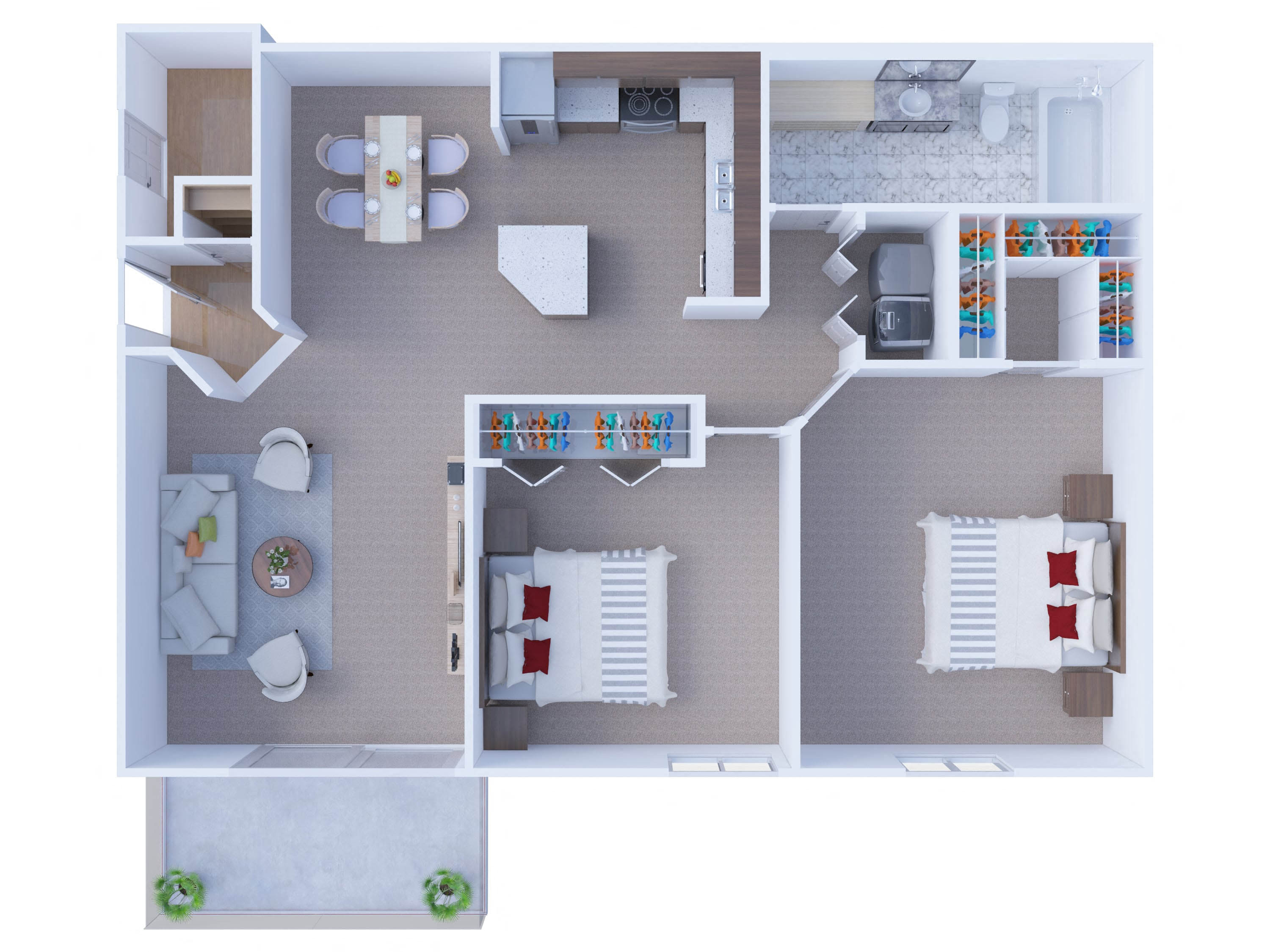 Floor plan for 2 beds, 1 bath, 953 sqft